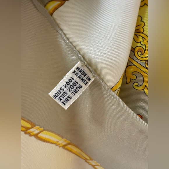 CELINE Gold & White with Gray Edge 100% Silk Scarf - Picture 6 of 7